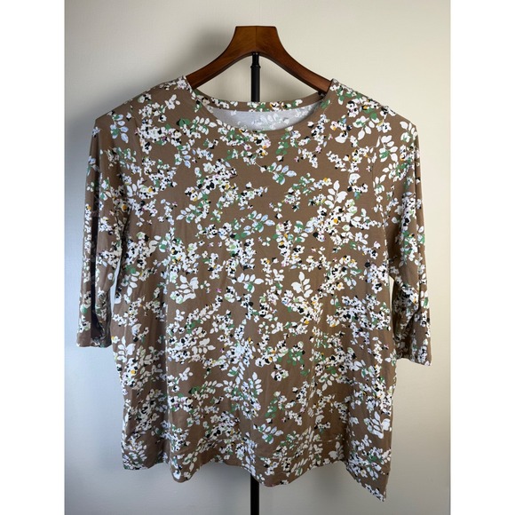 J. Jill Tops - J.Jill Women Floral Crew Neck Supima Luxe Tunic Top Brown Boho sz 3X Stretch